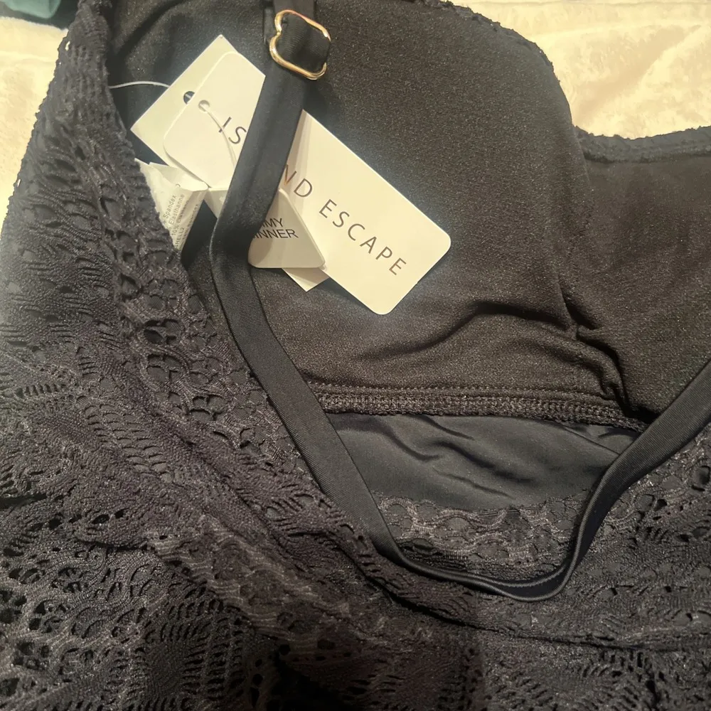 Island Escape Tiered Bandini Tankini Black Overlay Ruffles Women's 14 - Image 5