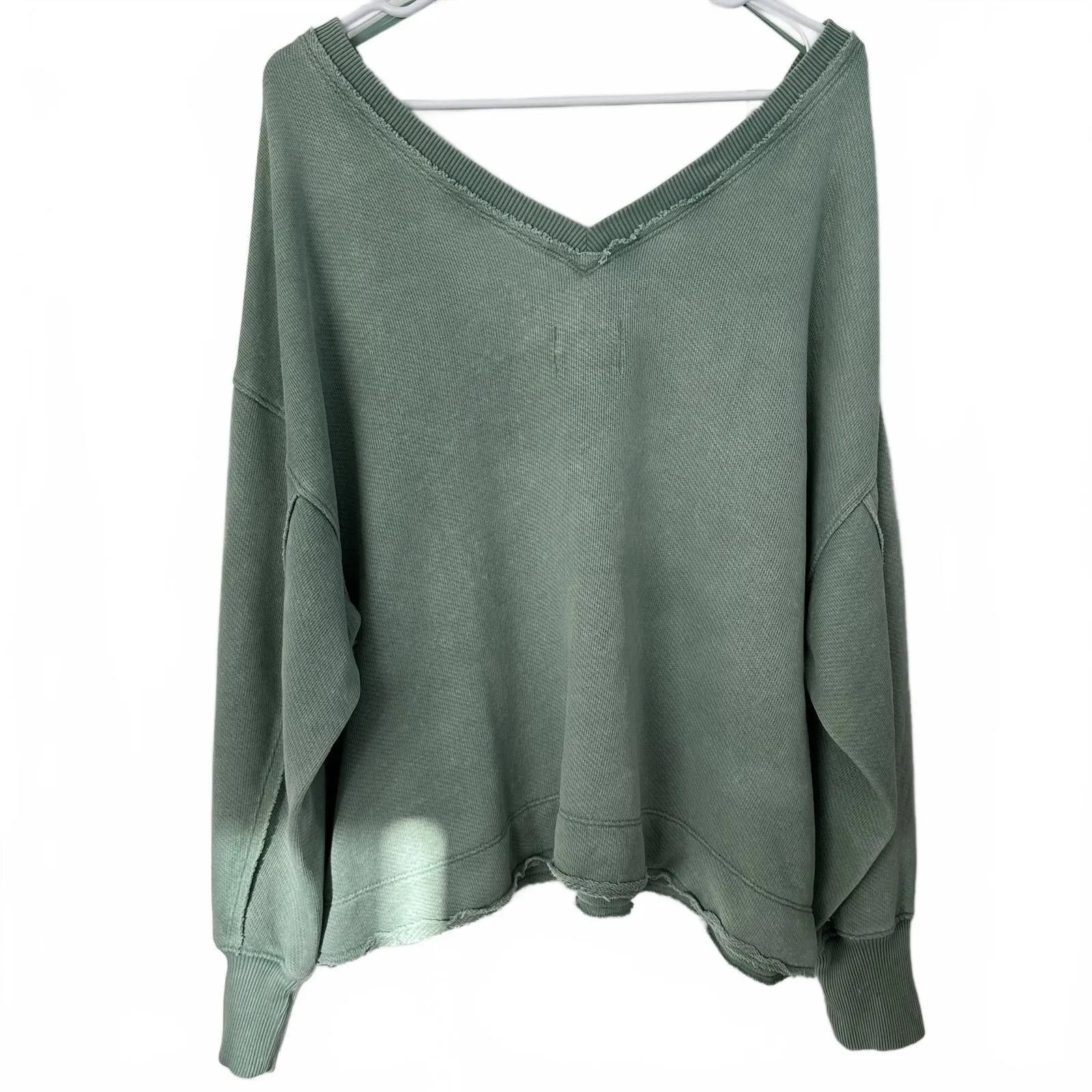 AE Saltwash Double V-Neck Sweatshirt American Eagle Dried Sage Medium - Image 9