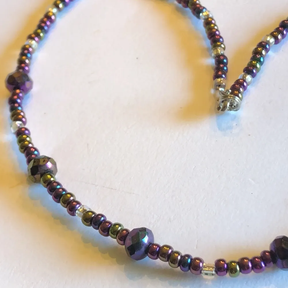 Handmade Purple AB Seed Bead Beaded Boho Necklace - Image 6