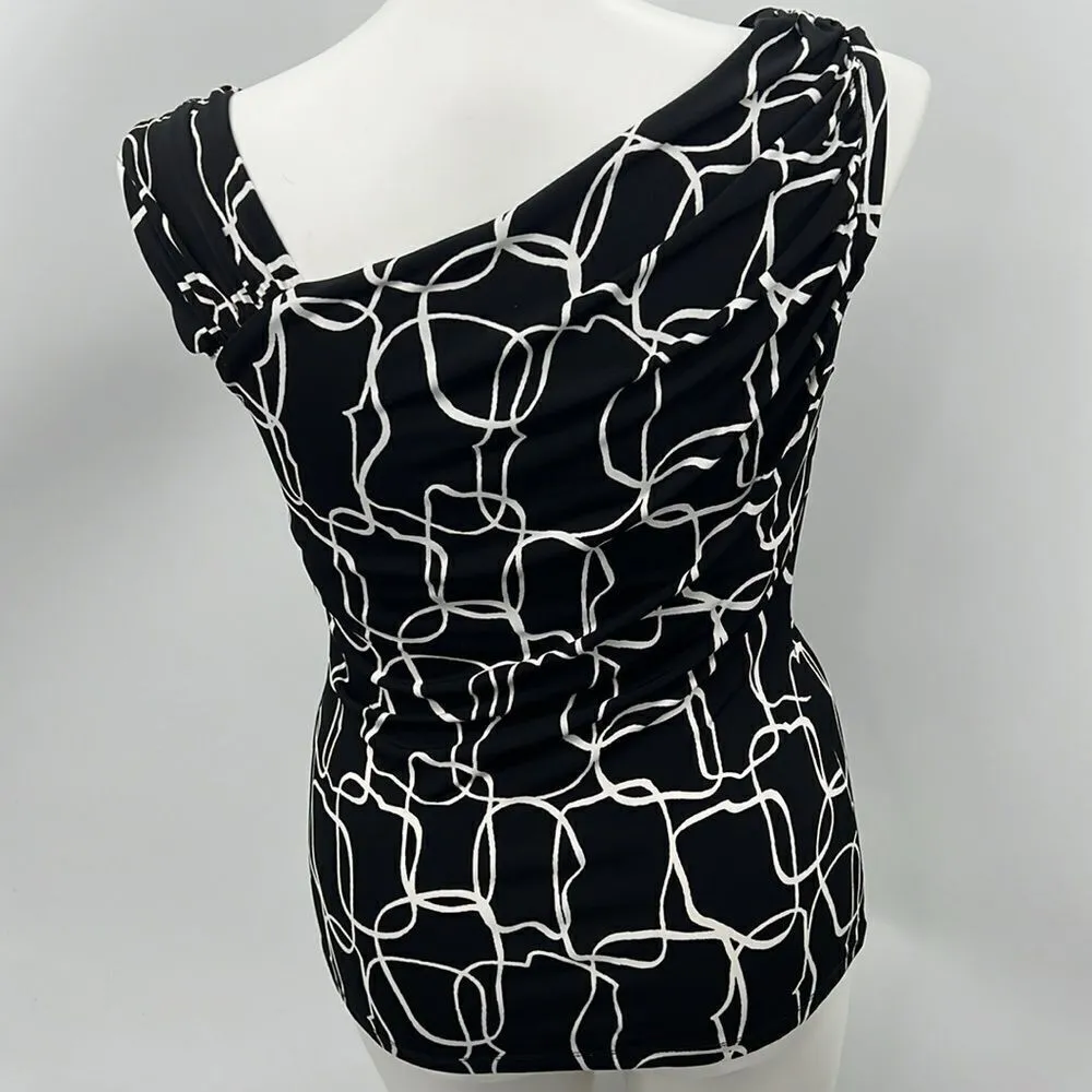 Worthington asymmetrical neckline black white blouse - Image 4