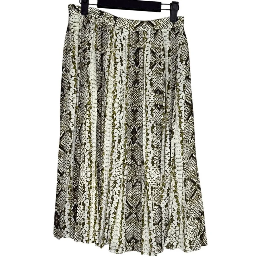 J. Crew Snakeskin Pleated A Line Silhouette Flowy Lined Midi Skirt 2 Cream Brown - Image 2