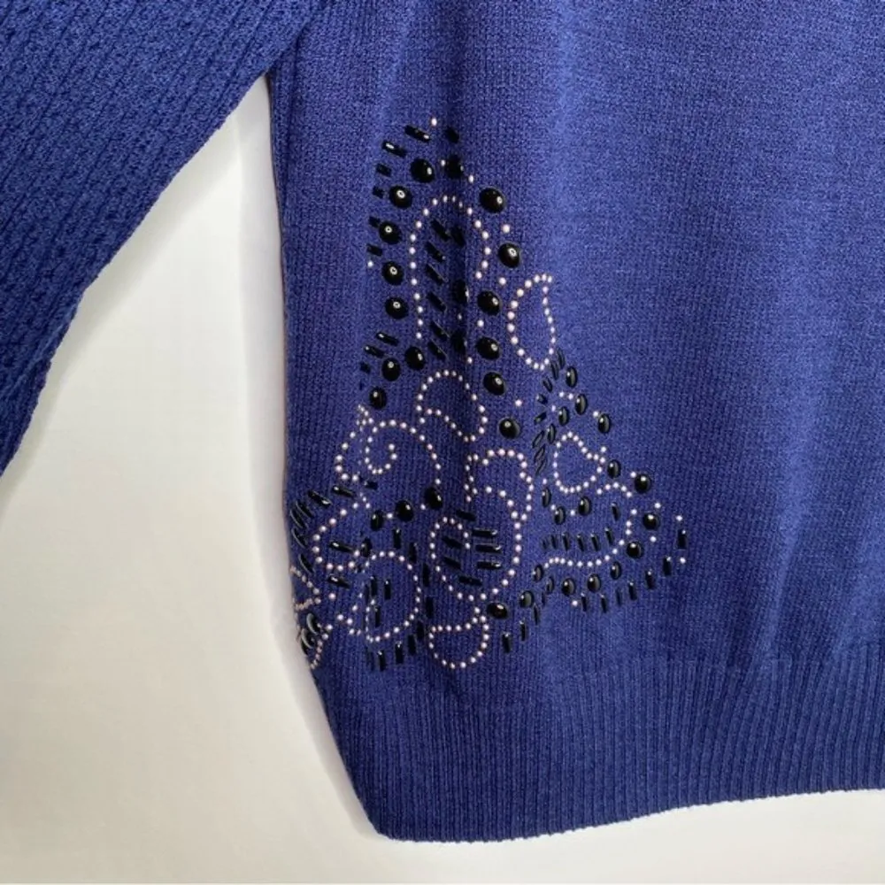 St. John Sport Navy Blue Embellished Pullover Santana Knit Sweater - Image 2