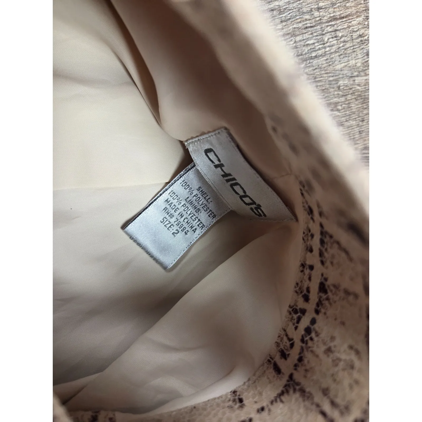 Chico's Snake Skin Leather-Like Faux Suede Brown Beige Jacket Size 2 - Large - Image 4