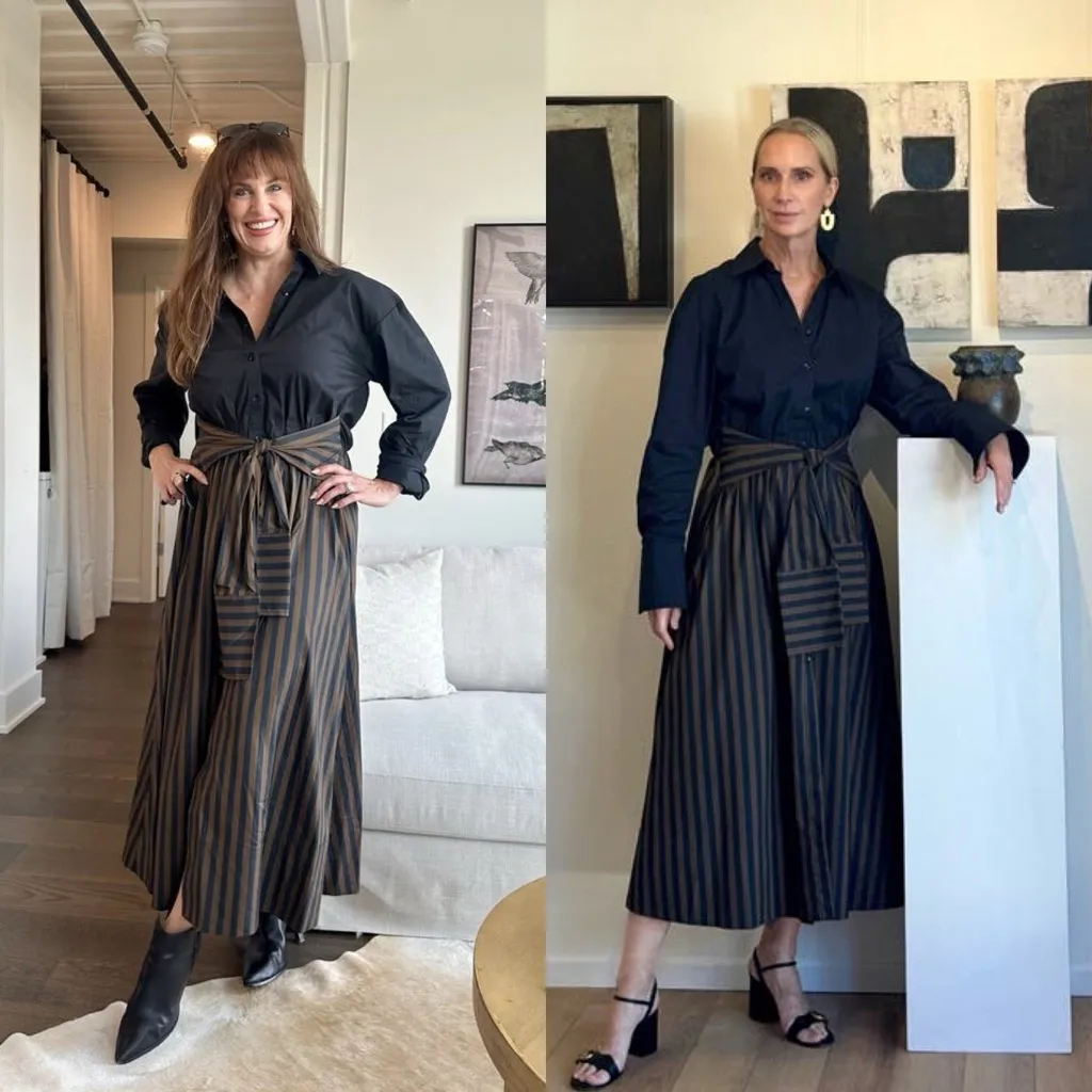 Simon Miller Inna Poplin Maxi Shirt Dress Black Brown Stripe Size Small - Image 14