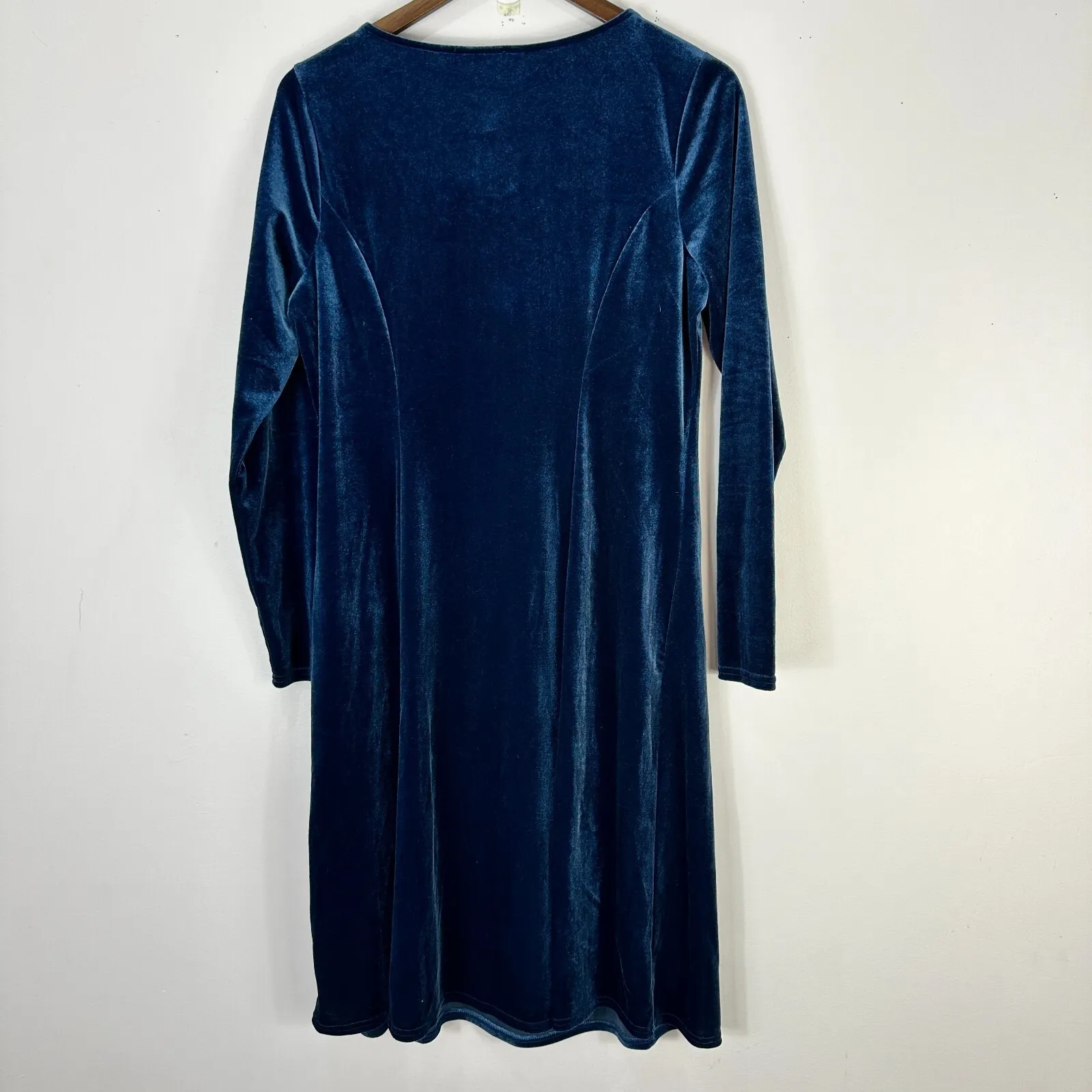 Quacker Factory Velvet Embroidered Floral Dress Small Blue Cottage Romantic NWT - Image 6