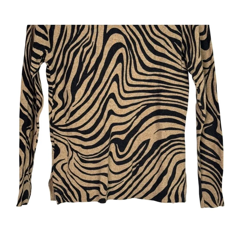 J. Crew Cashmere Zebra Stripe Long Sleeve Crewneck Sweater XS Brown Black #3307 - Image 6