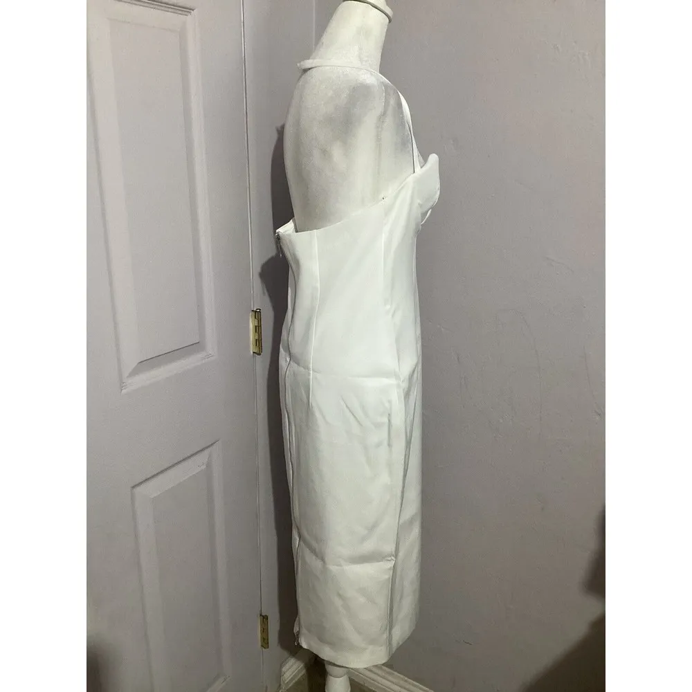 Retrofete Cheryl White Back Full Zip Sweetheart Neckline Midi Dress Sleeveless M - Image 4