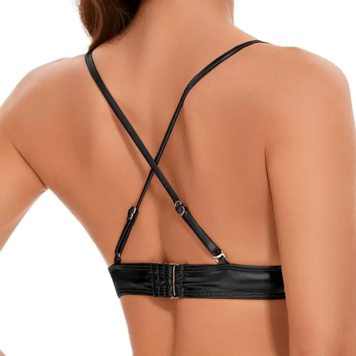 NWT Black Metallic Crop Top Shiny Rave Bra Light Support – Medium - Image 2