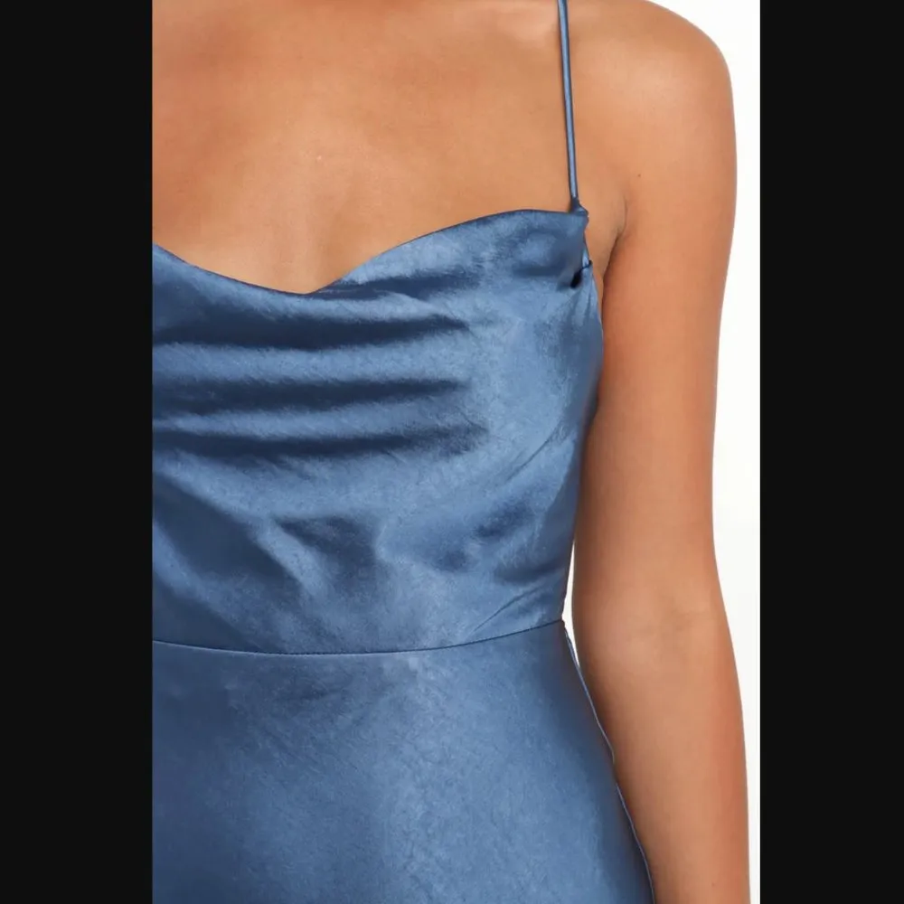 Petal & Pup Kamiya Blue Satin Strappy Back Maxi Dress 10 - Image 8