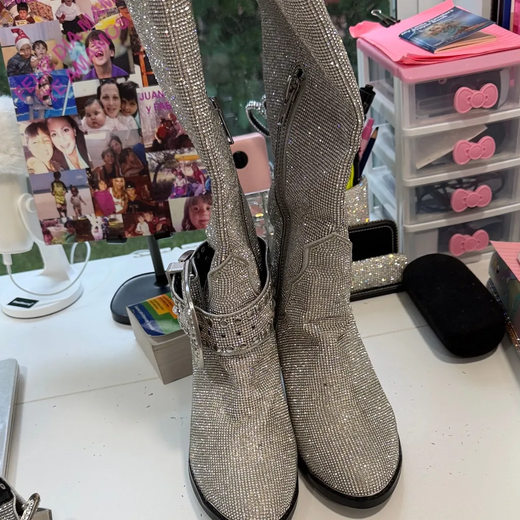 Dolls Kill Glittering Silver Ankle Boots - Image 2