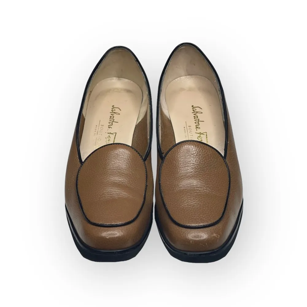 Salvatore Ferragamo ✽ Sculptural Wedge Heel Loafers ✽ Golden Brown Leather ✽ 5M - Image 8