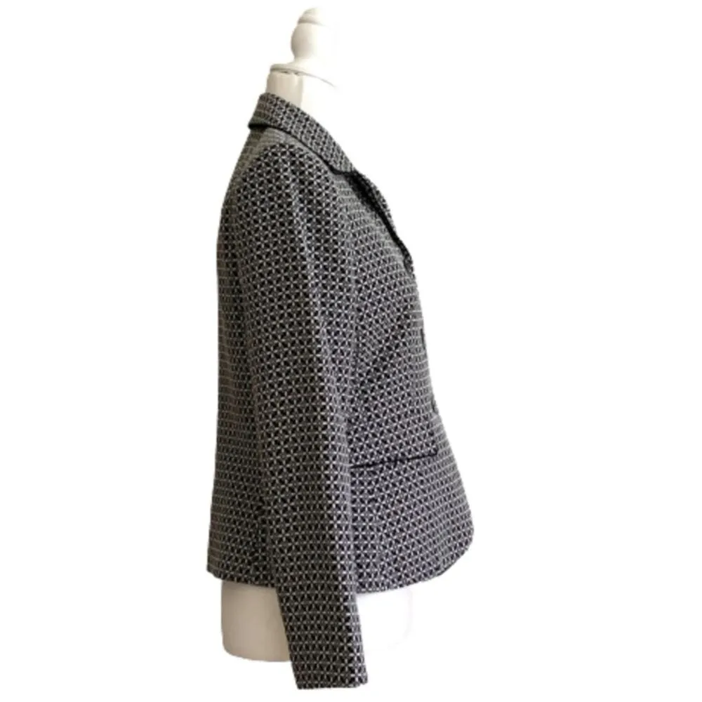 Le Suit Blazer Jacket Black White Print Button Front Professional Jacket Size 6P - Image 4