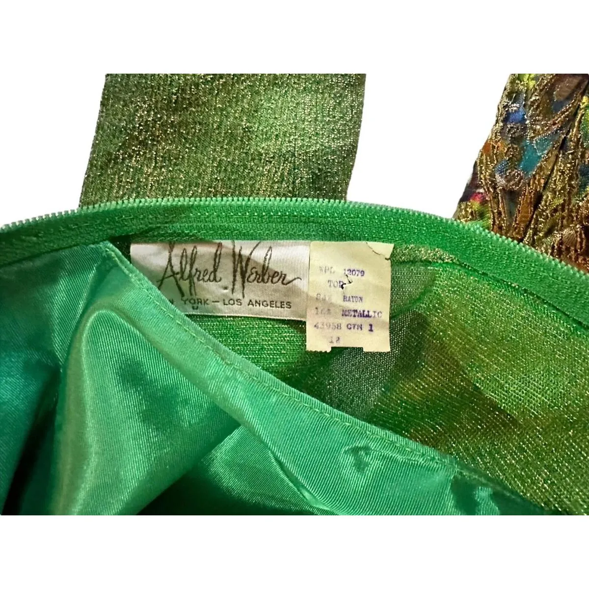 Vintage Alfred Werber Green & Gold toned Metallic Long Sleeve Maxi Dress Size 12 - Image 5