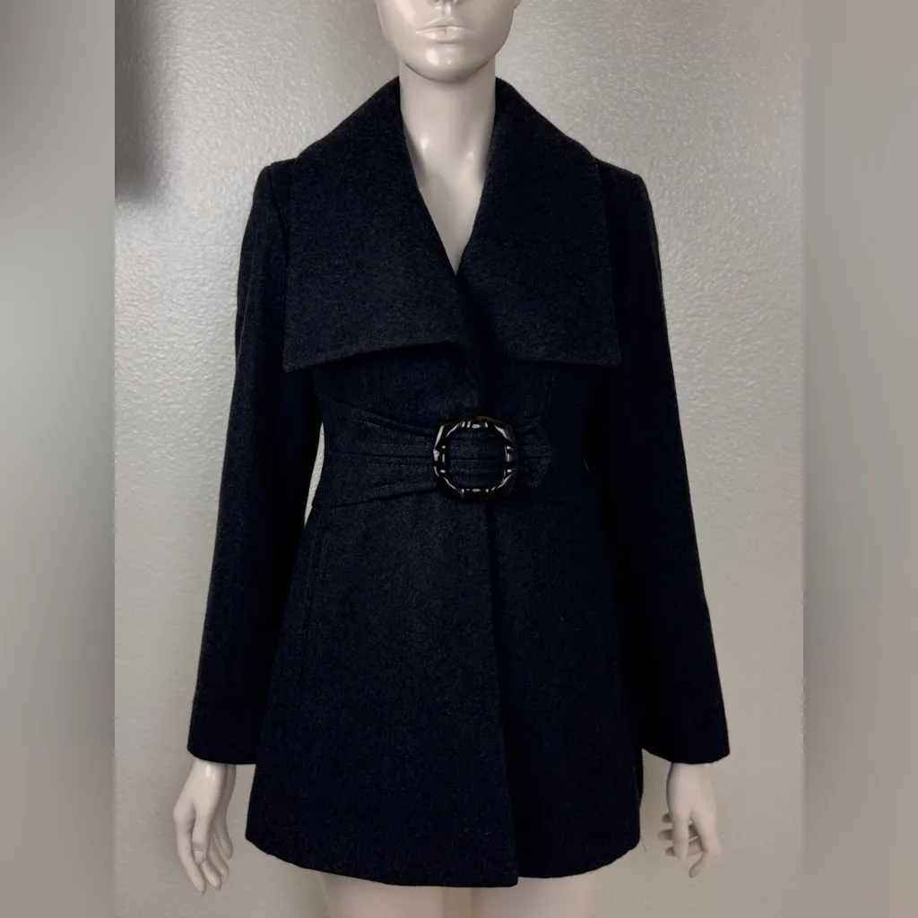 jessica simpson XS wool long black coat oversized collar fully lined - Image 2