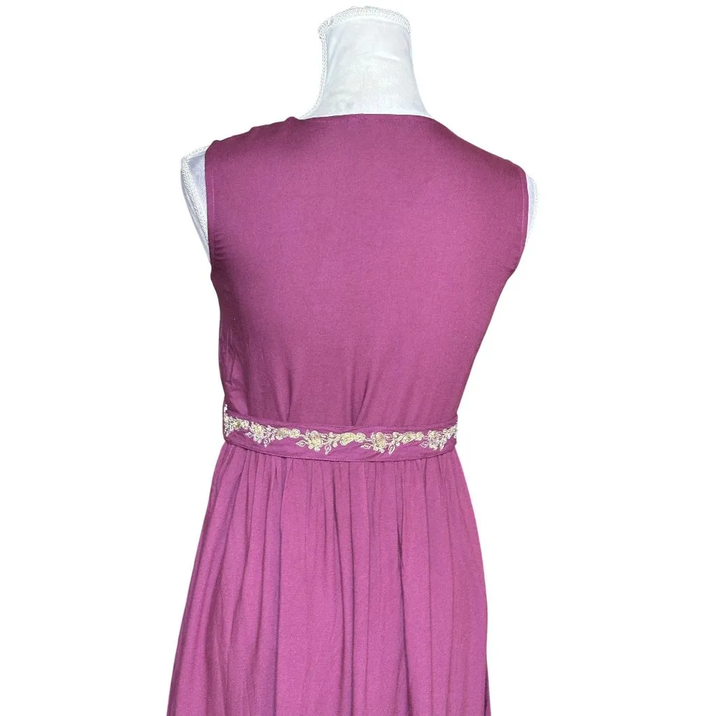 MAX Boho Embroidered Maxi Dress XS Plum Purple Gold Indian Viscose - Image 4