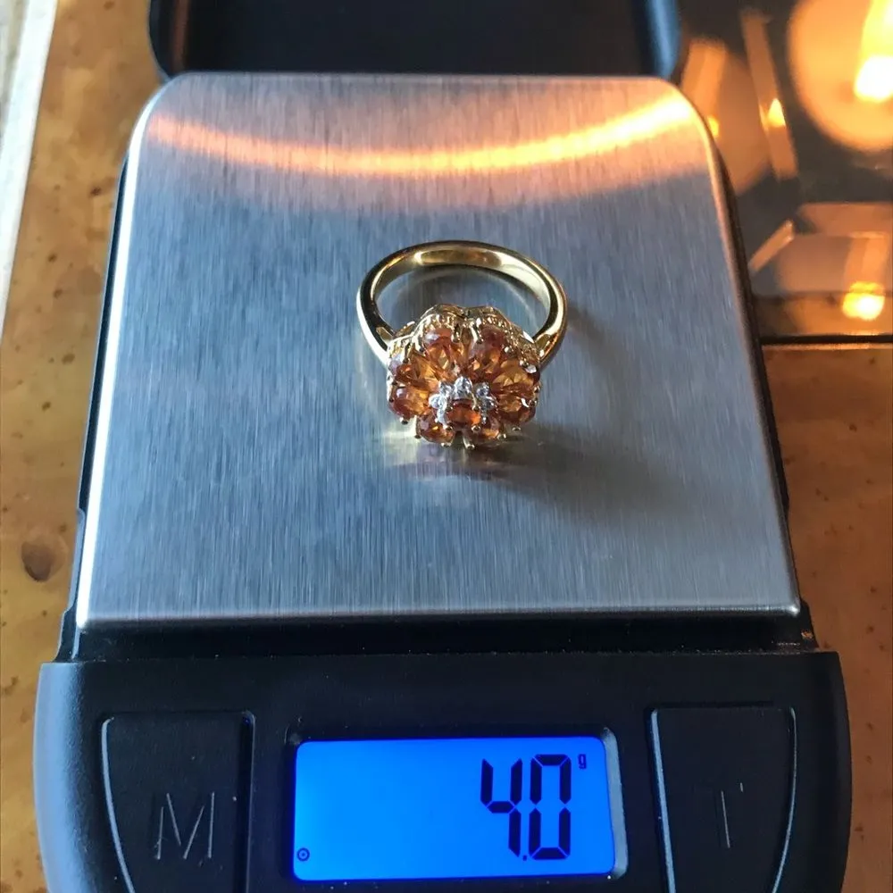 Natural Orange Garnet Sterling Silver 18k Yellow Gold Vermeil Ring Size 5.25 - Image 4