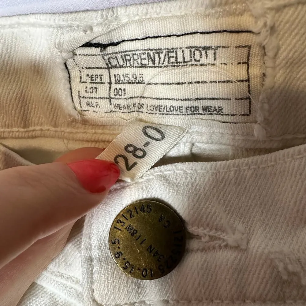 Current/Elliott The Fling White Moto Distressed Slim Boyfriend Patch Jeans 28 - Image 8