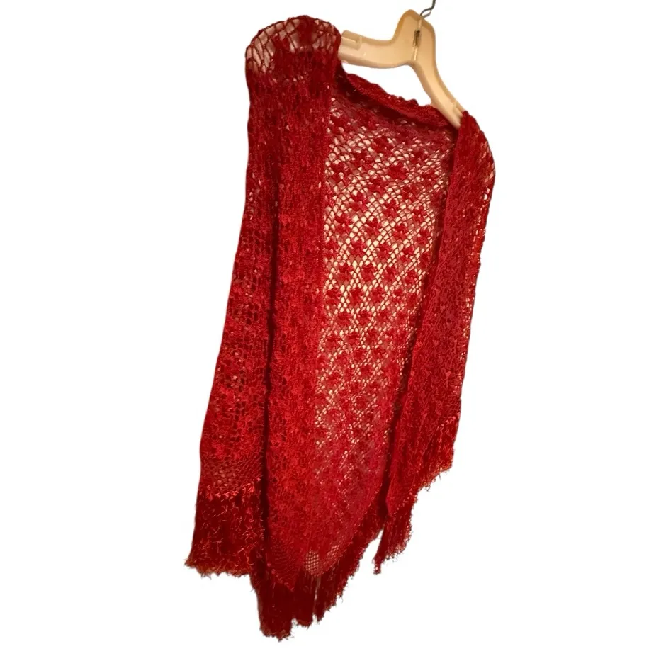 Vintage Red Sweater with Fringe Size M - Image 4