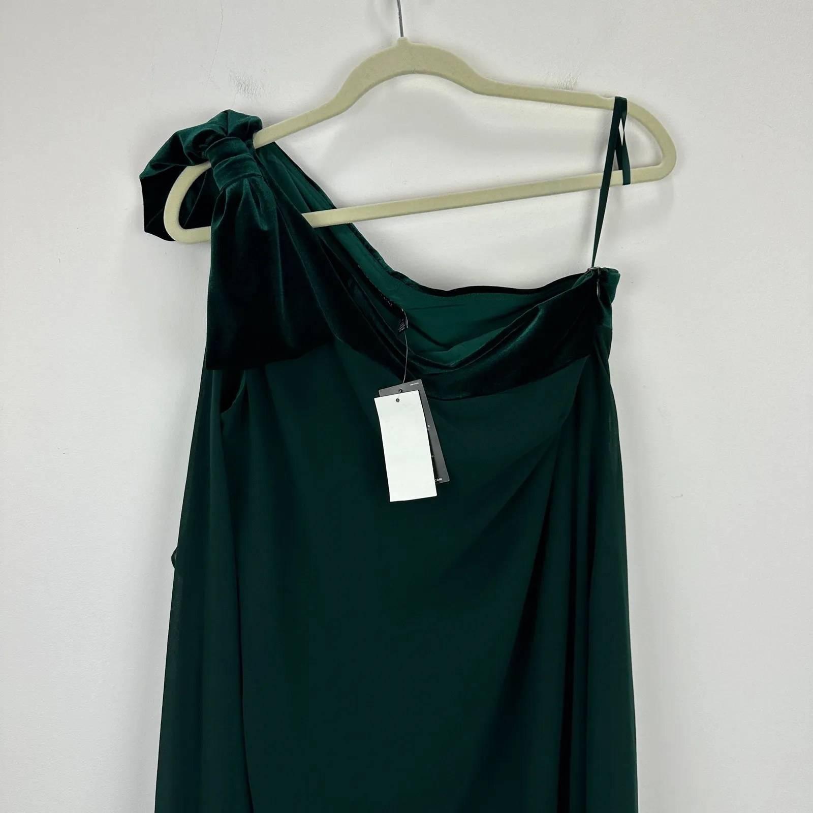 Lauren Ralph Lauren Chiffon One Shoulder Bow Velvet Dress Green Party US 6 NWT - Image 6