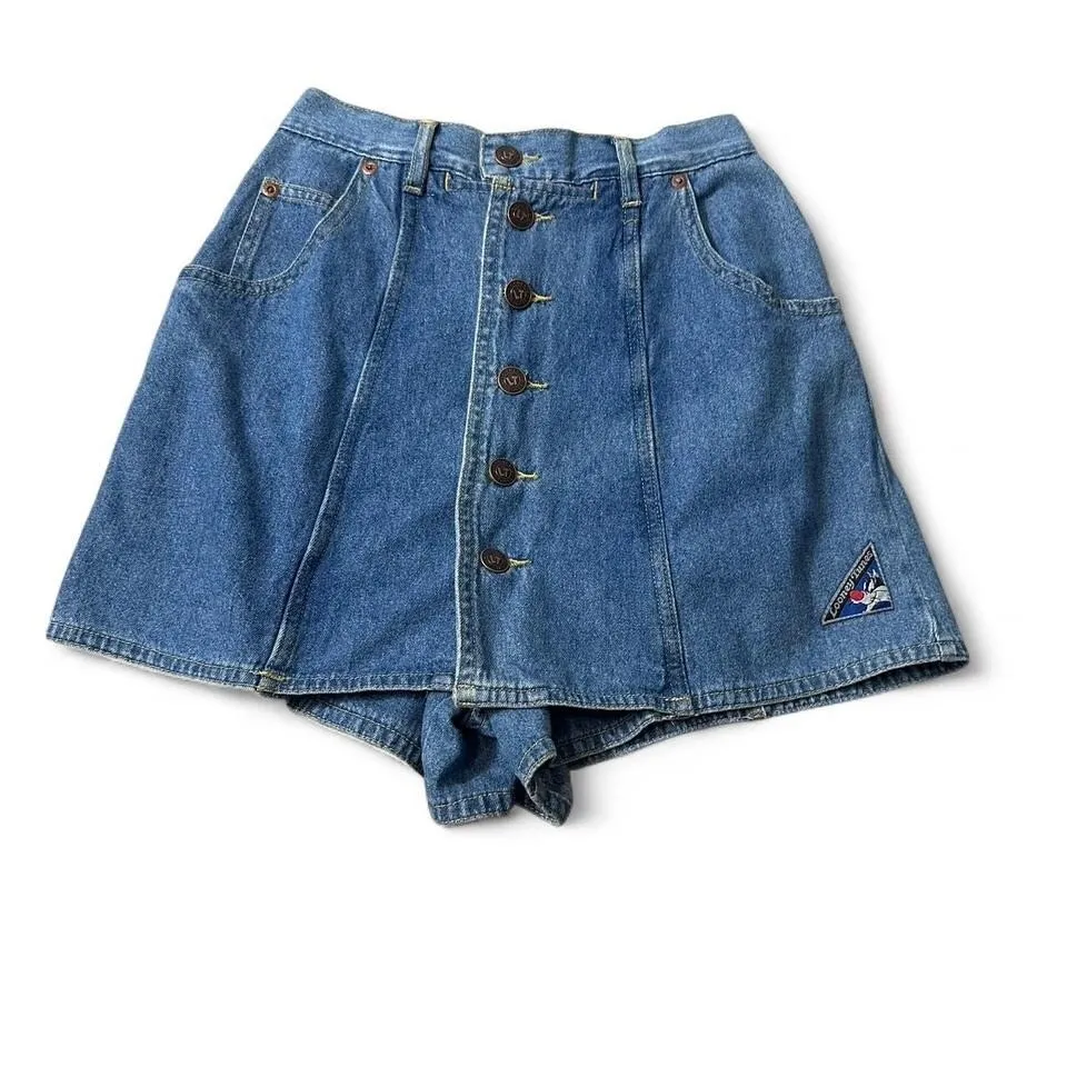 Vintage‎ Looney Tunes Denim High Waist Skort Blue Size undefined - Image 2
