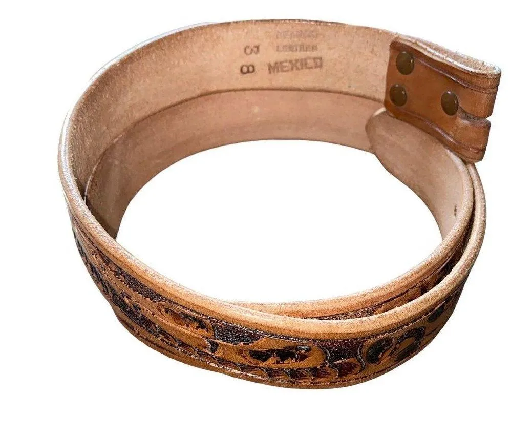 Genuine Leather Retro Indie Brown embossed design snap button attachment size 38 - Image 3