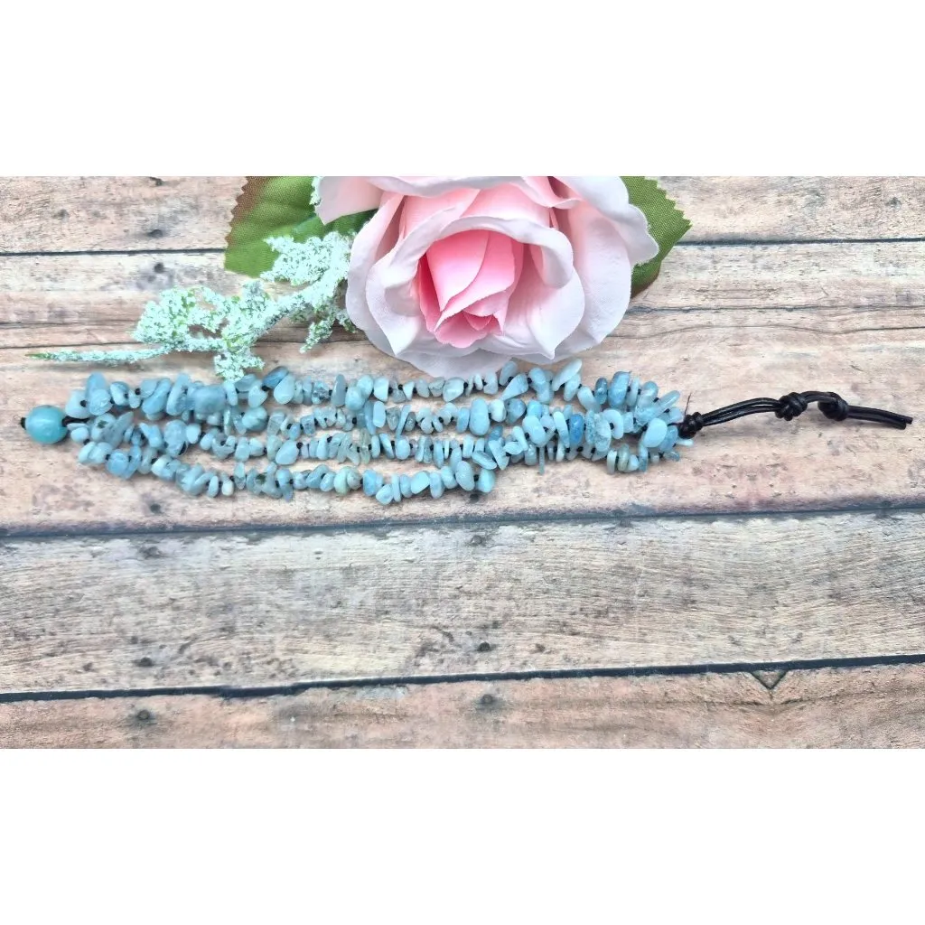 Muti Strand Natural Blue Aquamarine Chip Stone Bracelet Boho Hippie Nature Lover - Image 8