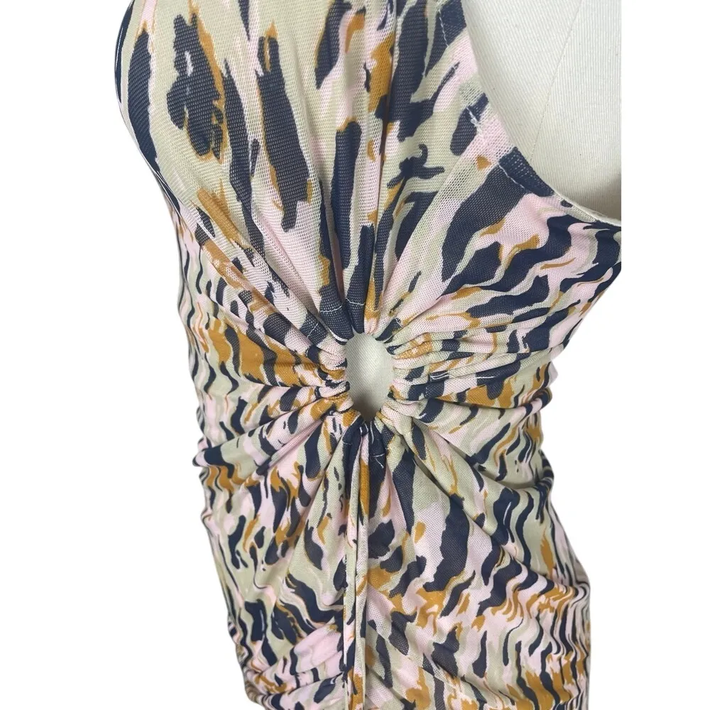 House of Harlow 1960 Abstract Print‎ Ruched Midi Dress Women's Size M Pink Size M - Image 4