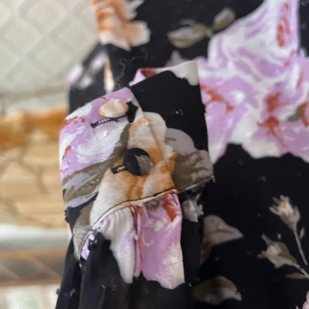 Altar’d State Dress Swiss Dot Mini Babydoll Black Floral Long Sleeve M Brunch - Image 11