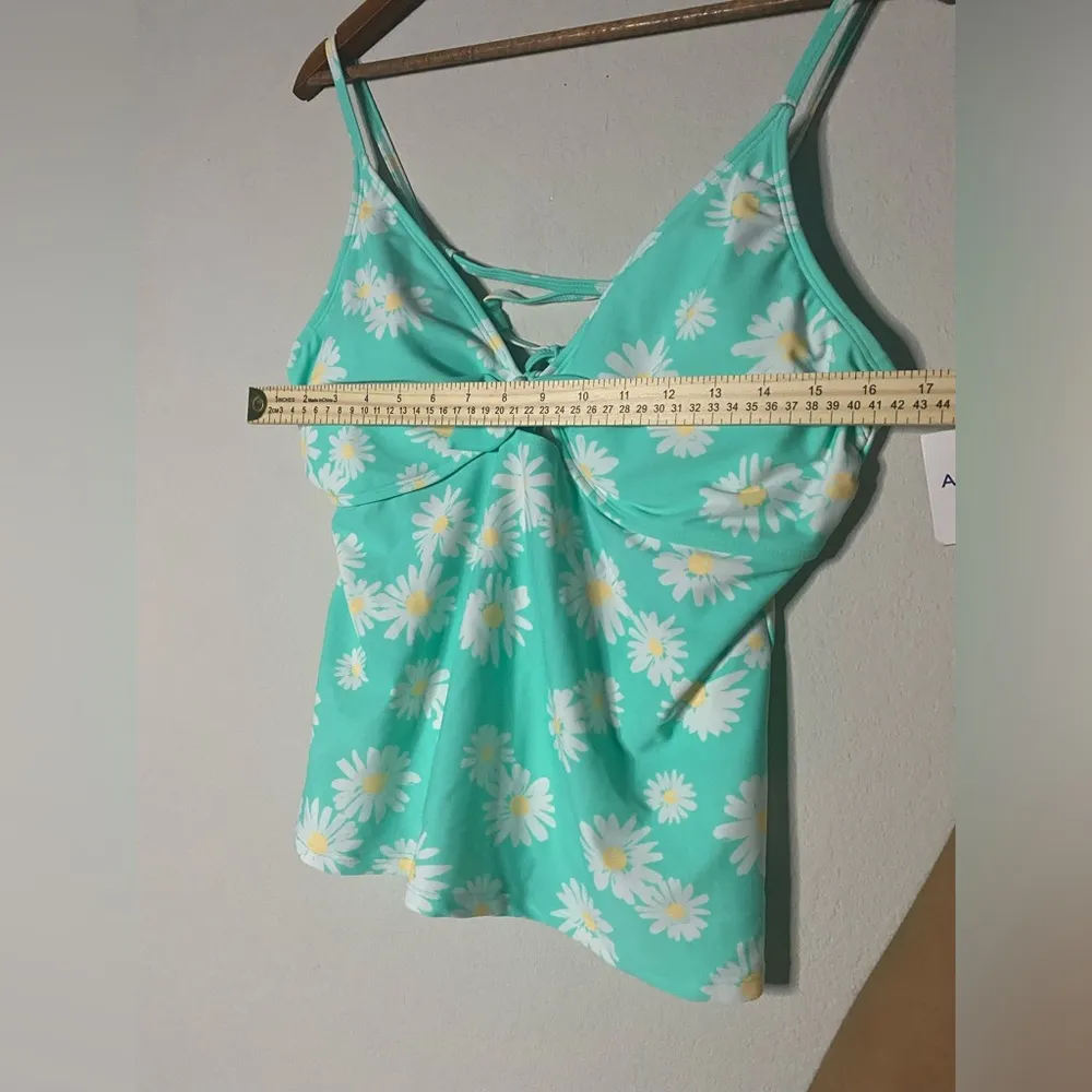 New Junior’s XXL Teal Floral Daisy Swim Top Bikini V neck Swimsuit Swimwear - Image 6