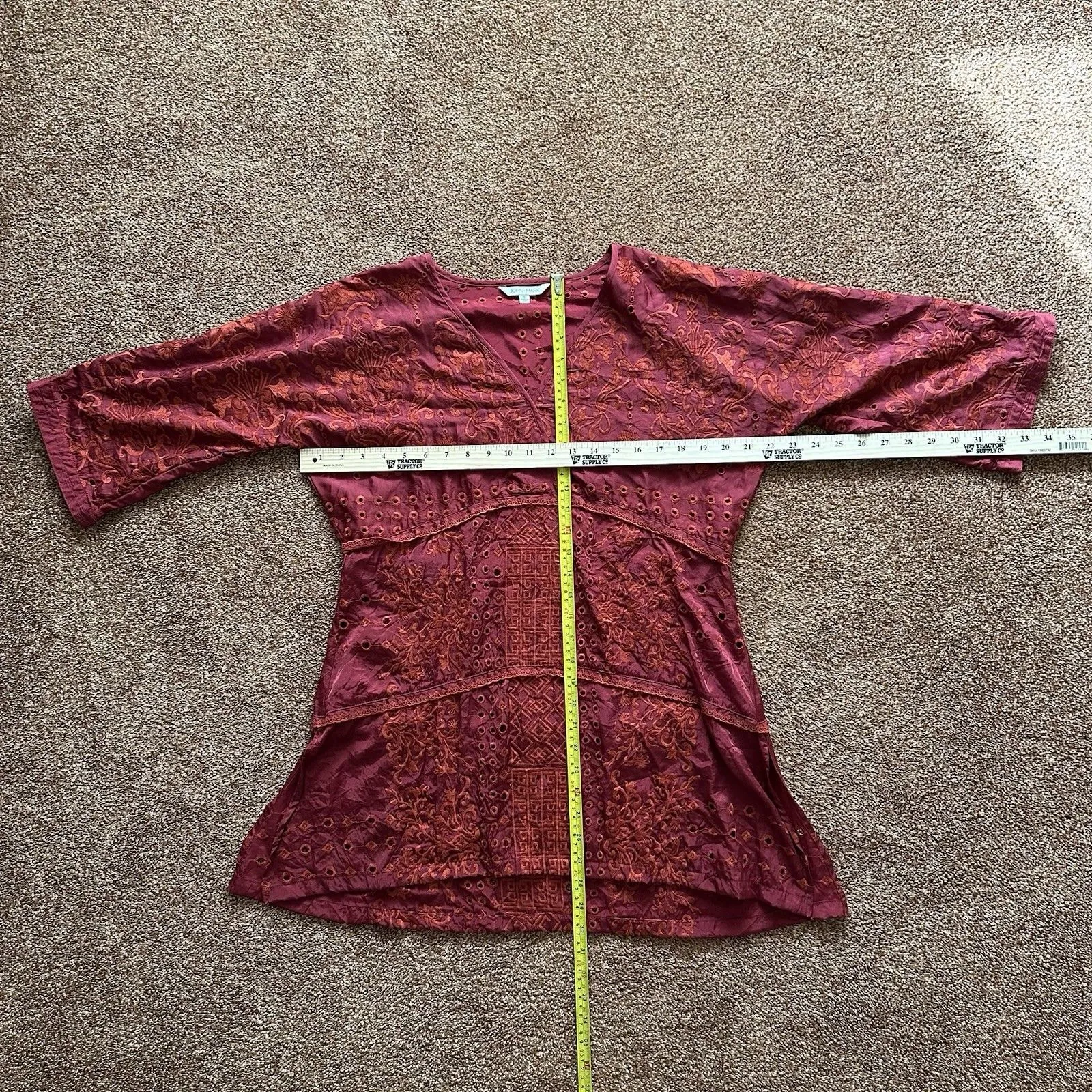 John Mark Tunic Small V-Neck Embroidered 1/2 Sleeve Popover Oversized - Image 7