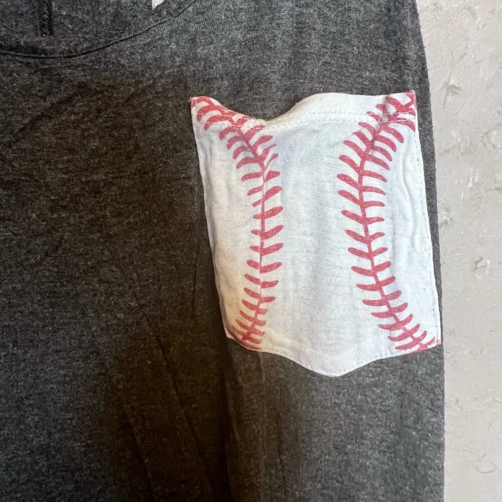 FREE KISSES Dark Gary Baseball Graphic Pocket Sleeveless Racerback Tank Medium - Image 3