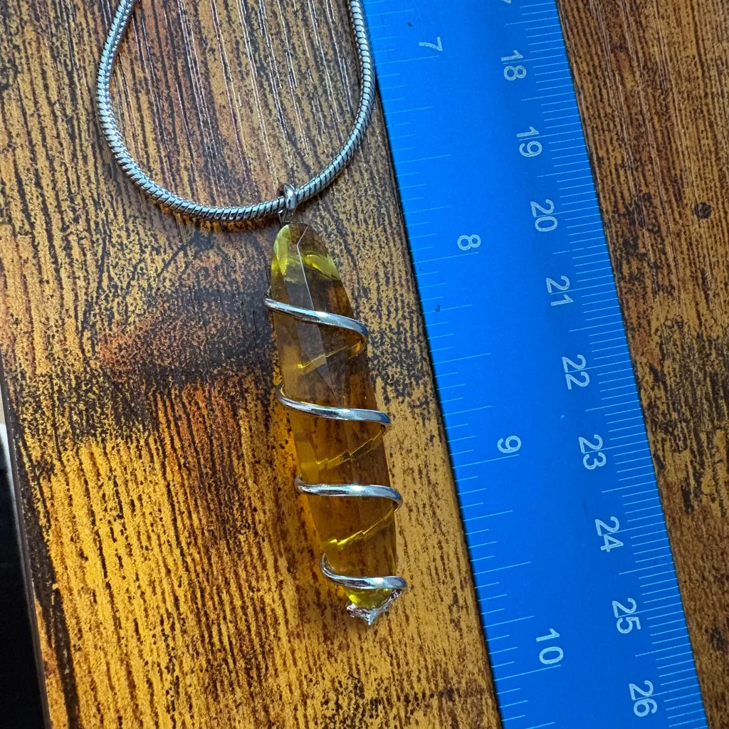 Natural Amber Wire Wrapped Pendant Necklace Honey Amber Stone Gold - Image 5