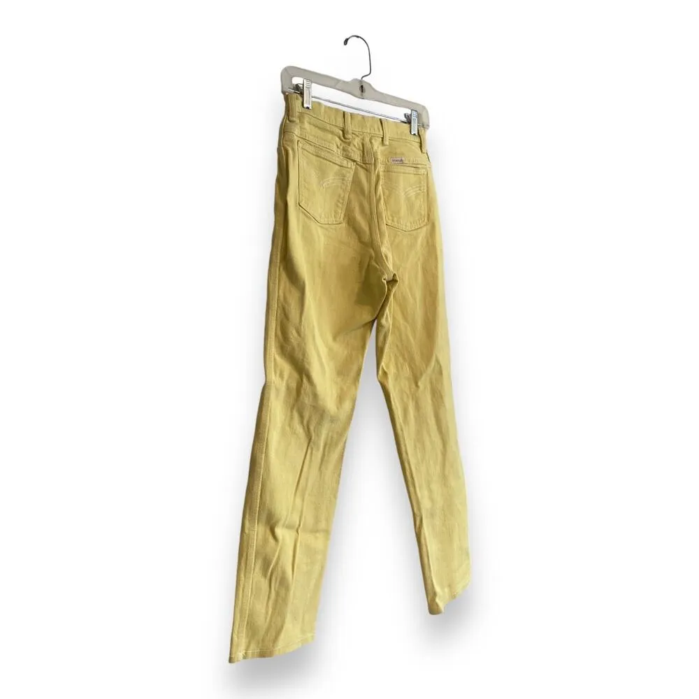 Vinteage 90s Wrangler High Waist Yellow Cotton Denim Straight Leg Jeans 25x28 - Image 16