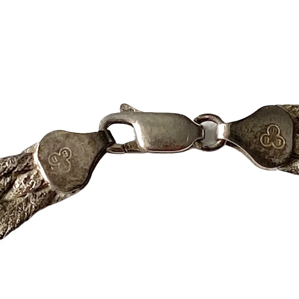 Vintage: .925 Sterling Silver  Art Deco Braided 17” Necklace  Etched Patina  - Image 8