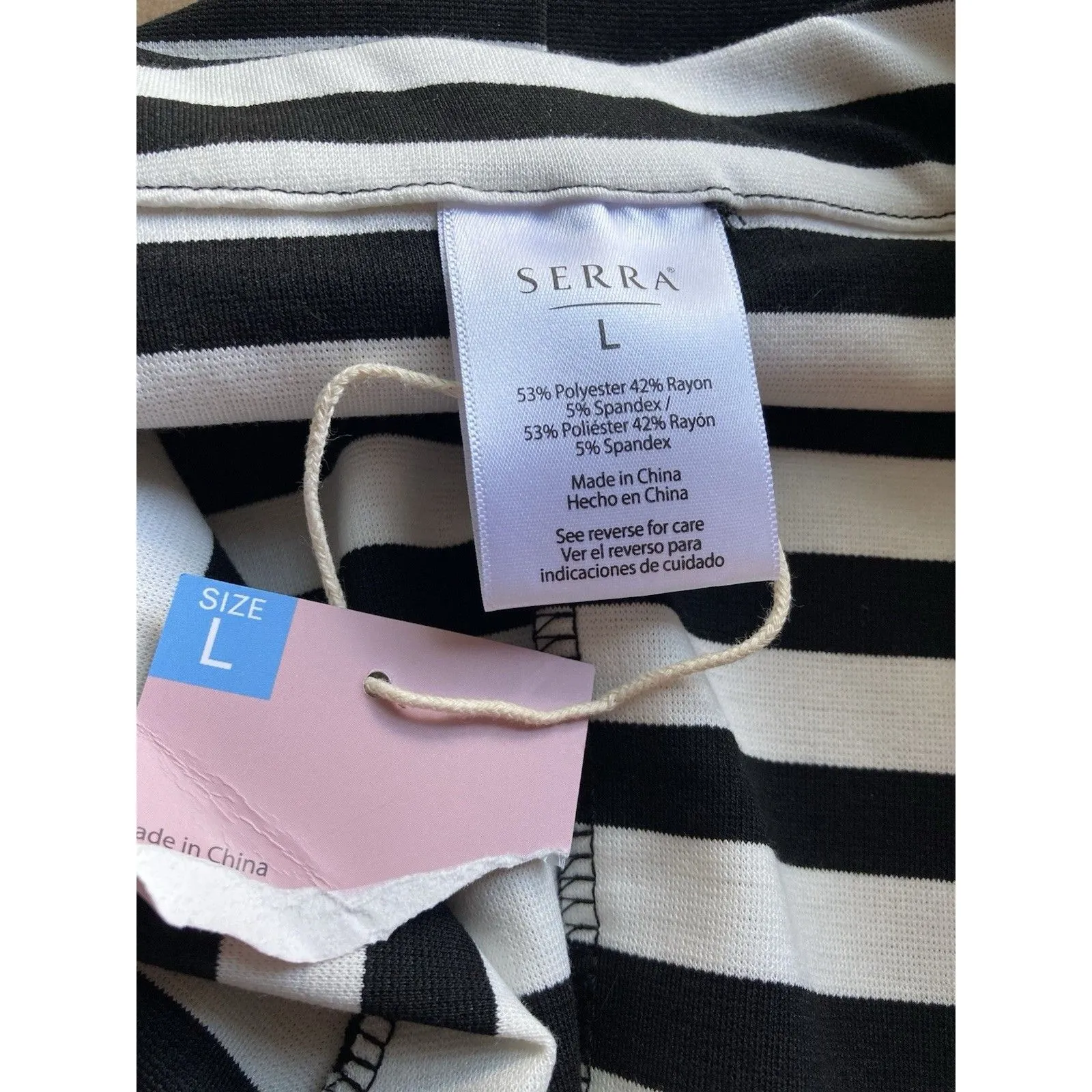 Serra Women’s Blazer L Black White Striped Open Front Pockets NWT New Lagenlook - Image 7