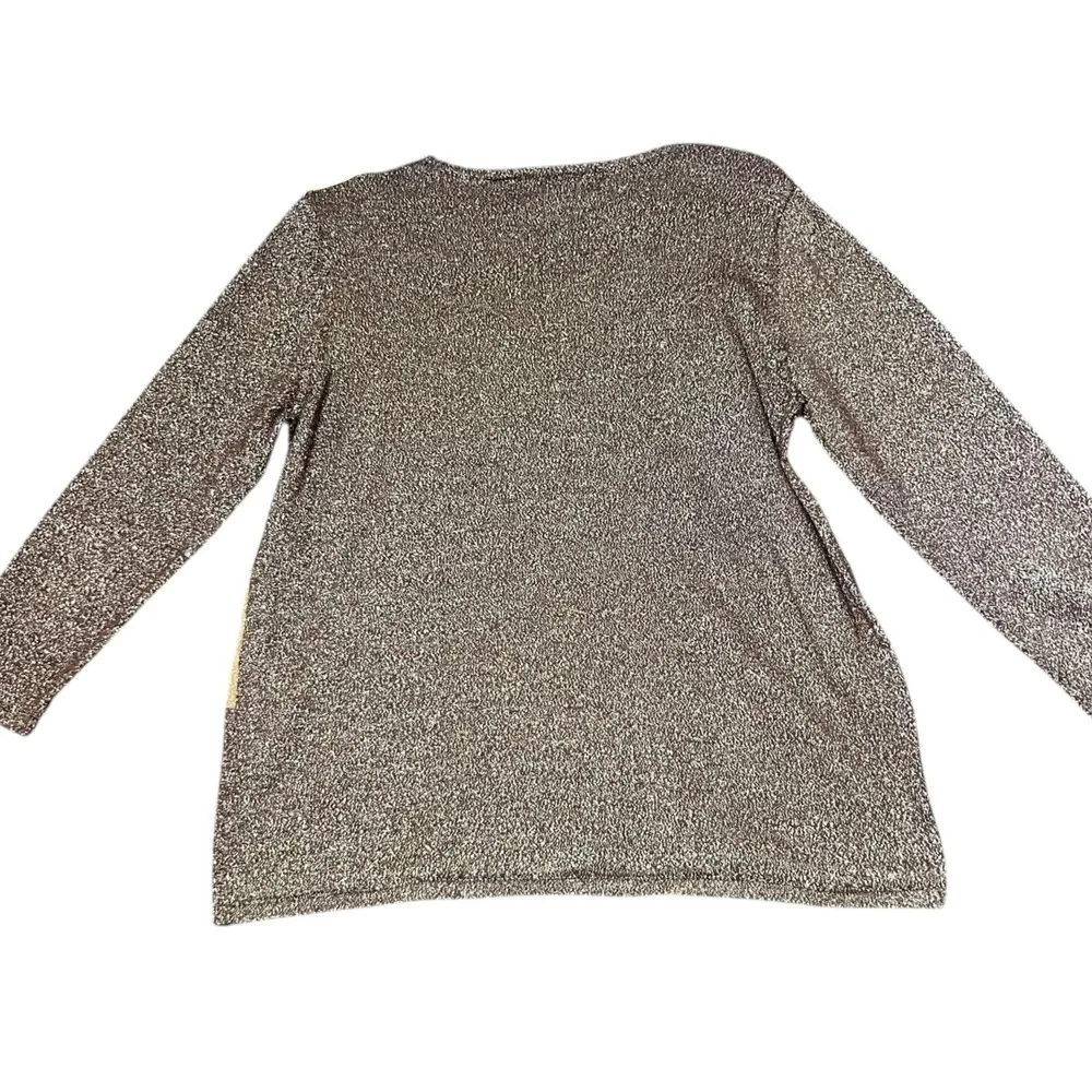 Alfred Dunner Geometric Patchwork Sparkle Knit Sweater Womens Medium Brown/Tan - Image 3