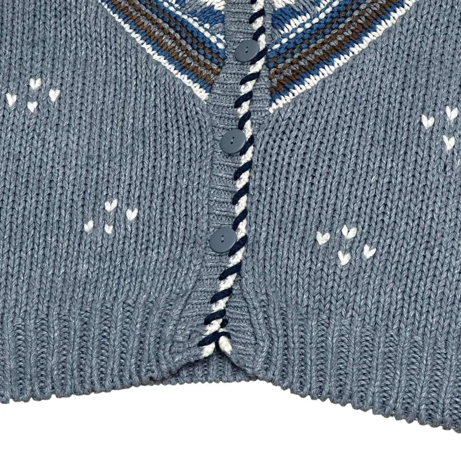 VTG BACKROAD BLUES Hand Knitted Chunky Knit Button Front Cardigan Size 22W Blue - Image 3