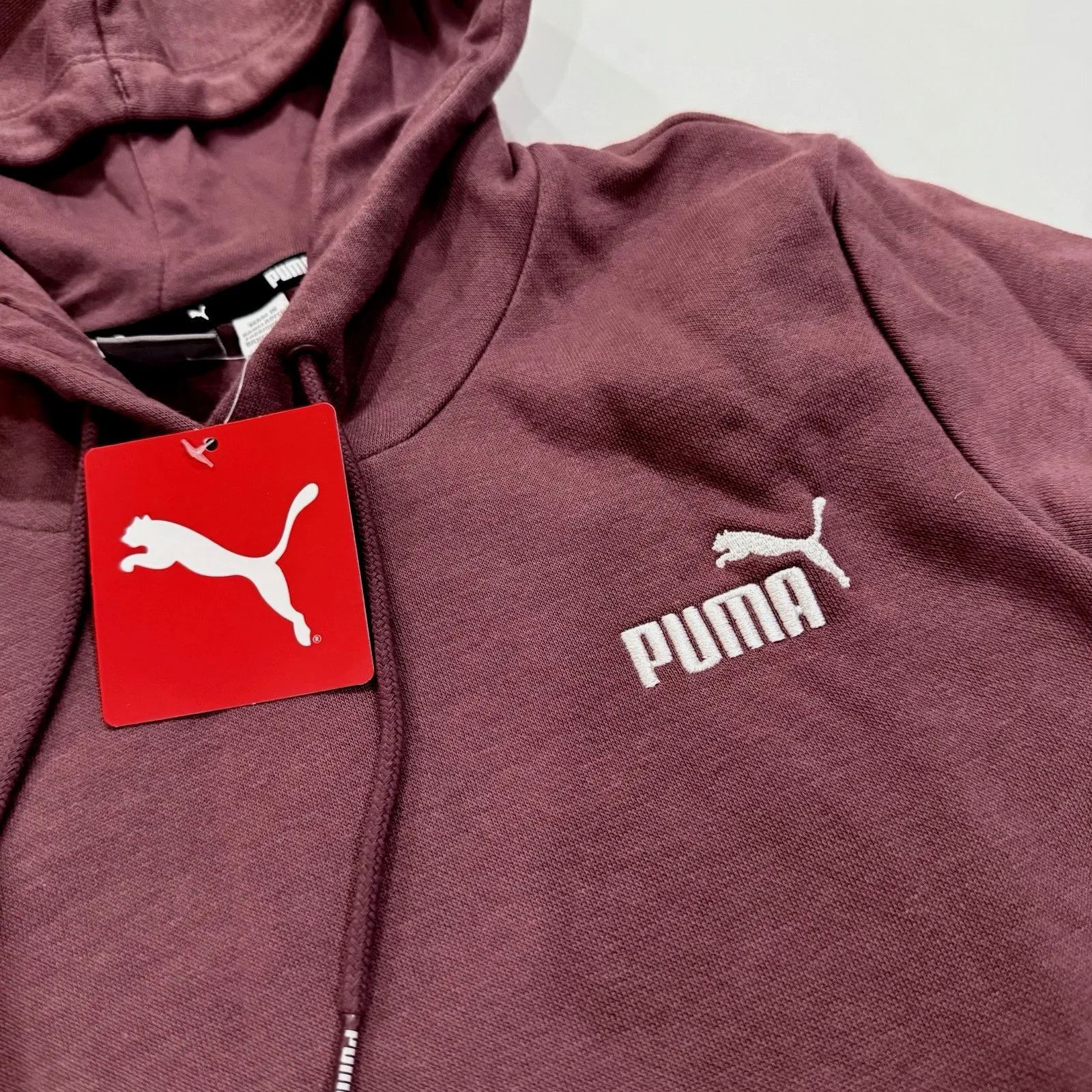 New Puma Hoodie Hooded Sweatshirt Women S Pullover Top Dusty Plum Embroidered - Image 6