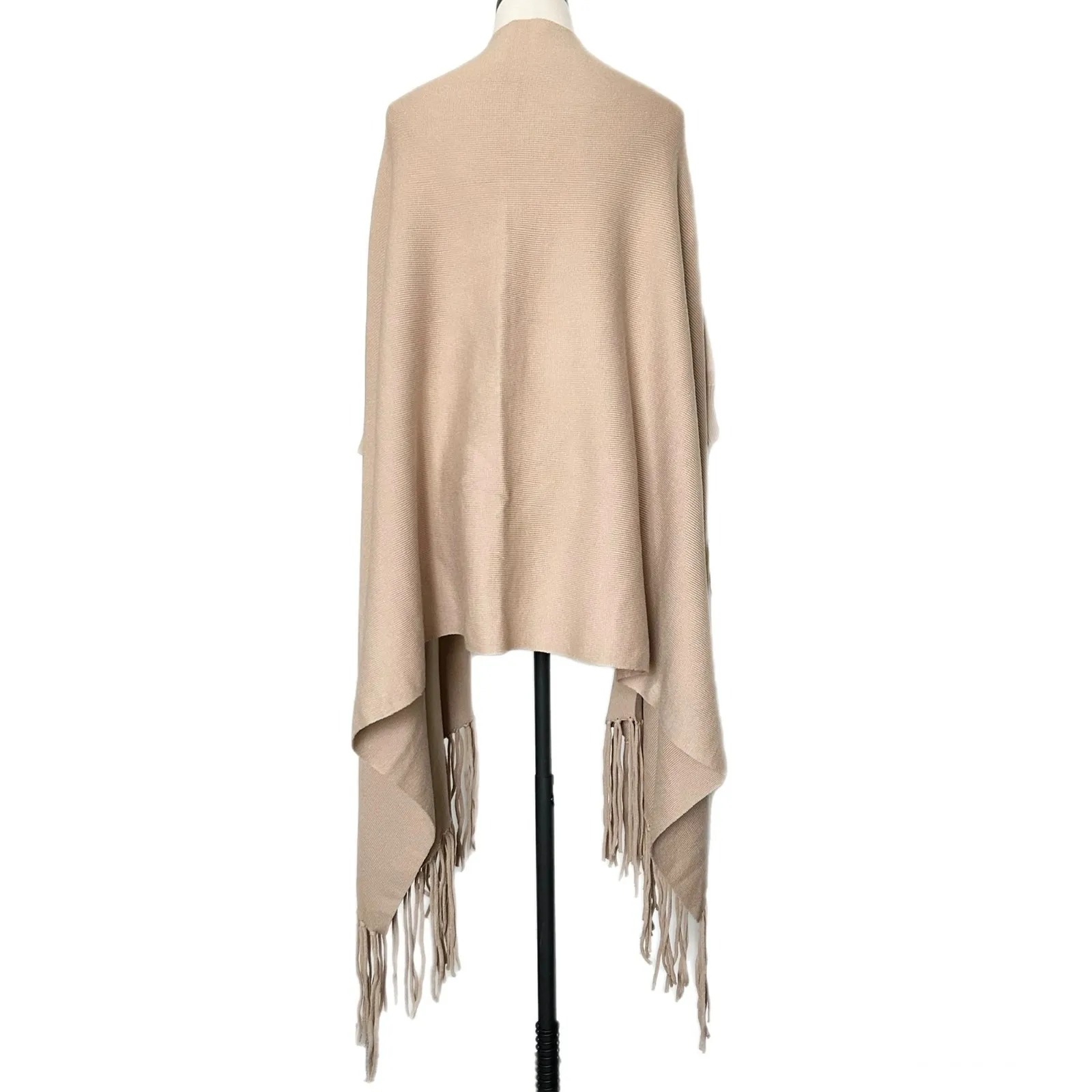 Mersea Beige Knit Fringe Wrap Poncho Sweater Tan Size undefined - Image 3