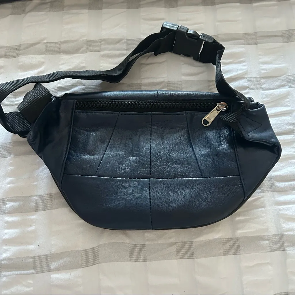 Unisex Blue Leather Waist Bag fanny pack - Image 2