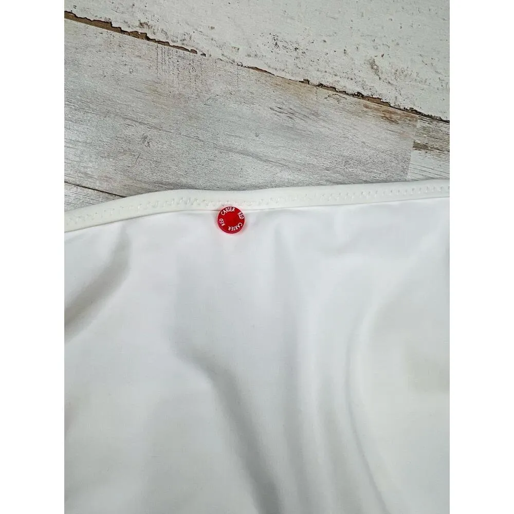 Red Carter Cali Cut White Pattern Side Tie Metal Tips Bikini Bottom Size Large - Image 7
