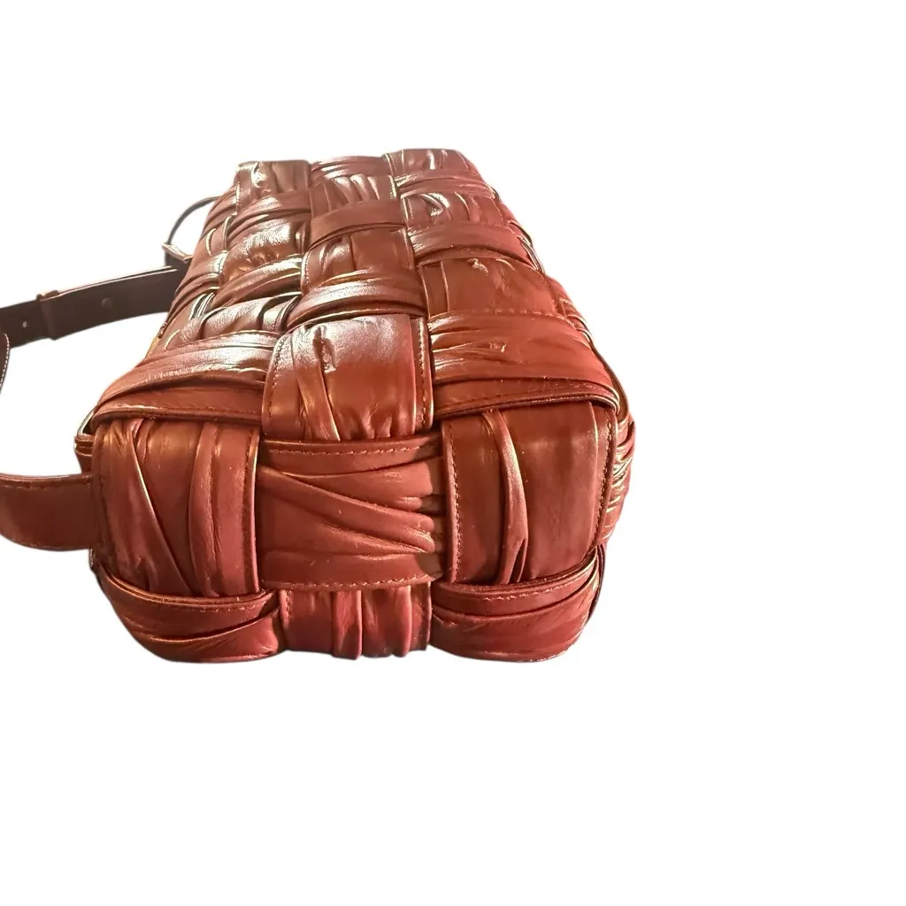 NWT Bottega Veneta Leather Foulard Intrecciato Brick Cassette Handbag Barolo Red - Image 4