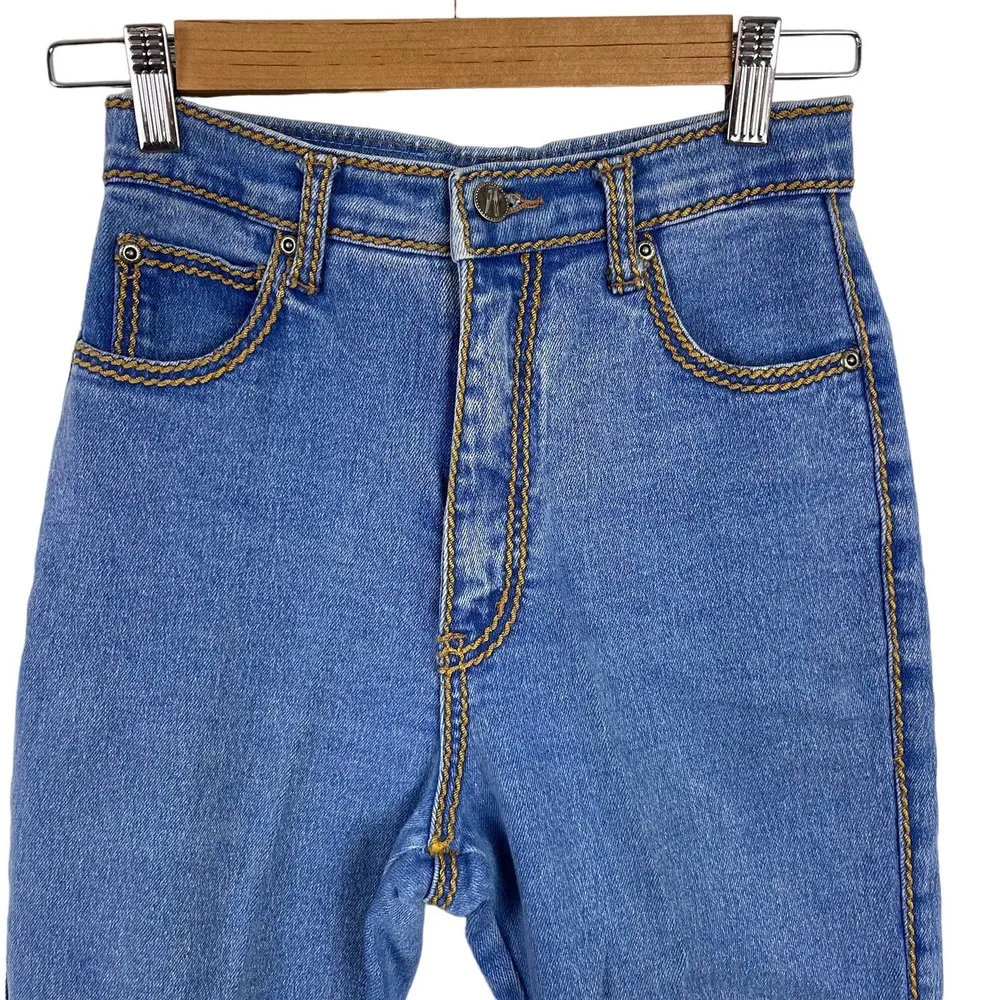 REGO Vintage Women's Size 26 Med wash High Rise Waist Western Jeans Gold Stitch - Image 5