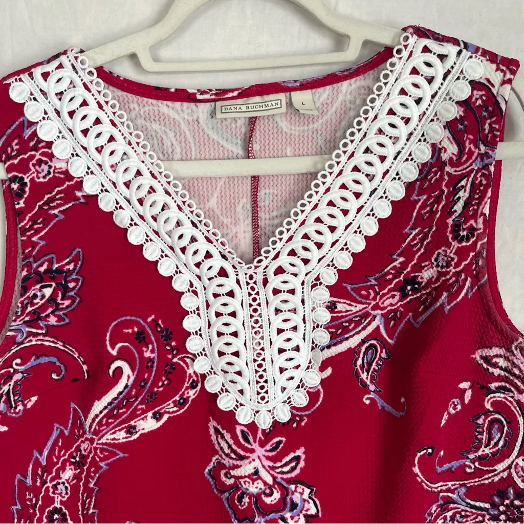 DANA BUCHMAN | Red and White Paisley Sleeveless Dress Sz L - Image 3