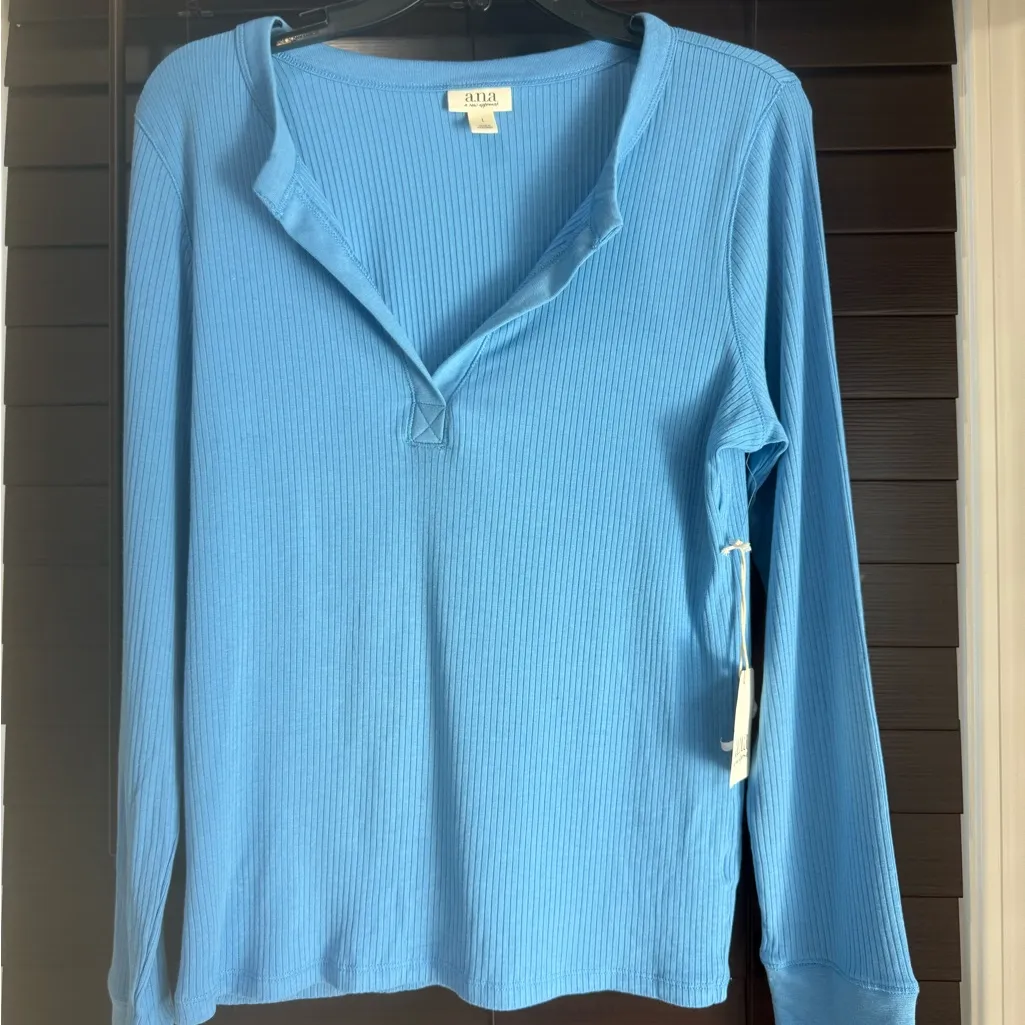 a.n.a Light Blue Ribbed Long Sleeve Top Size L‎ - Image 4