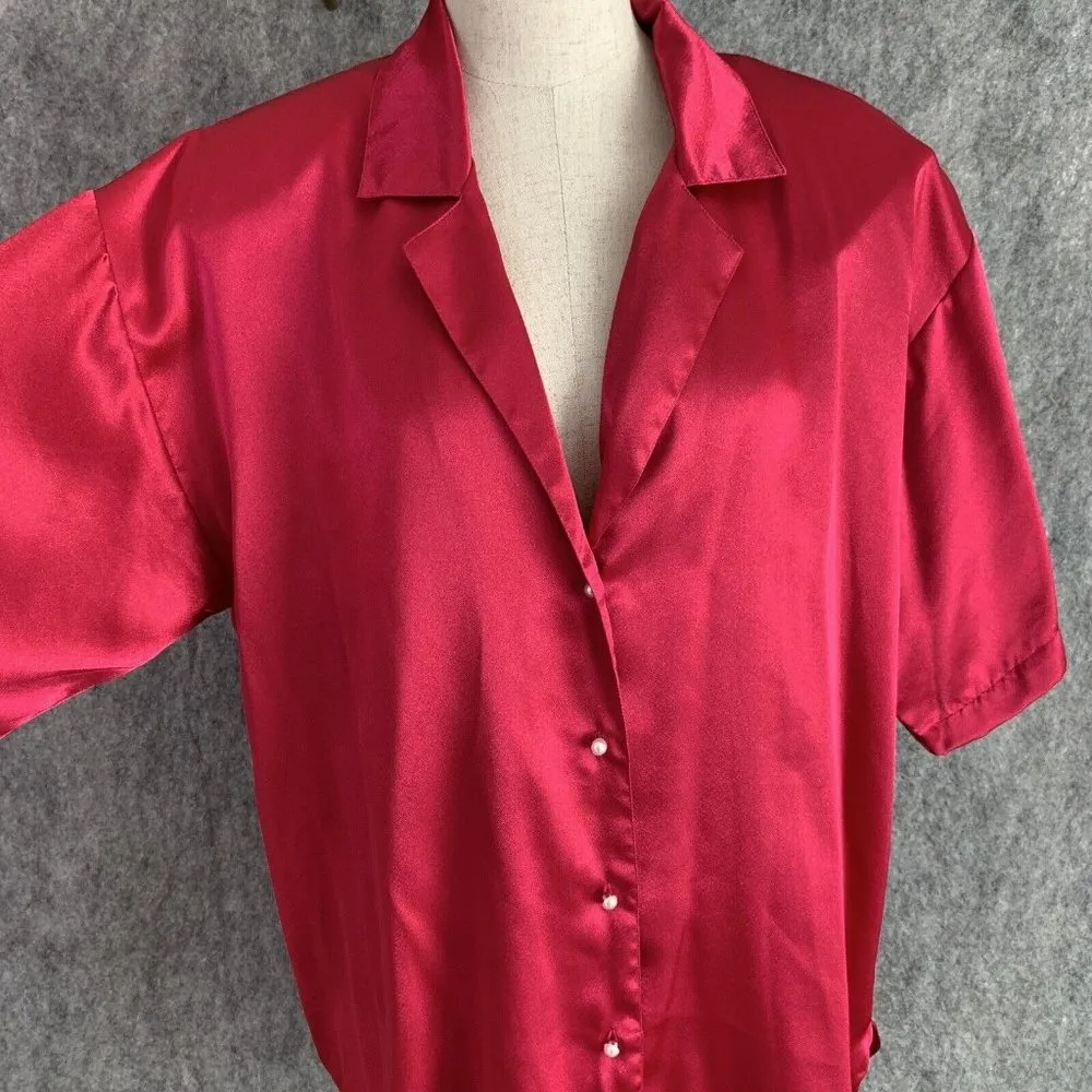 Vintage Victorias Secret Womens Medium Night Shirt Pink Gold Label Faux Pearl - Image 2