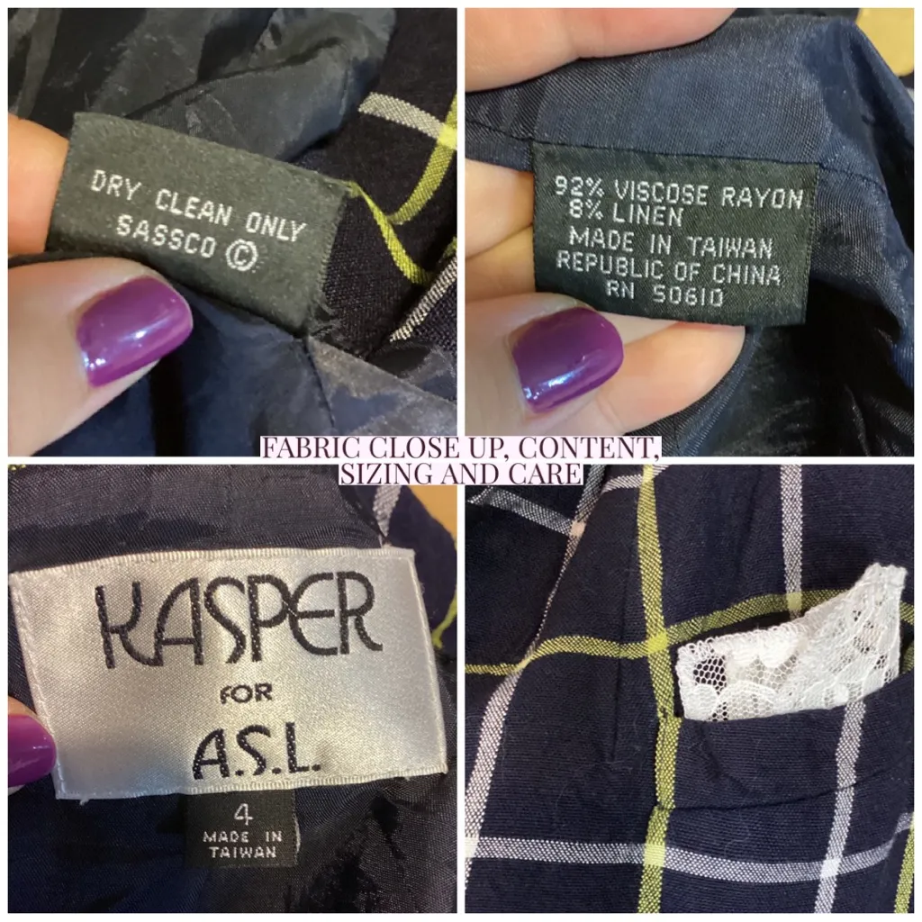 VINTAGE 1990'S KASPER FOR ASL BLUE & YELLOW PLAID CROPPED BLAZER (4) - Image 10