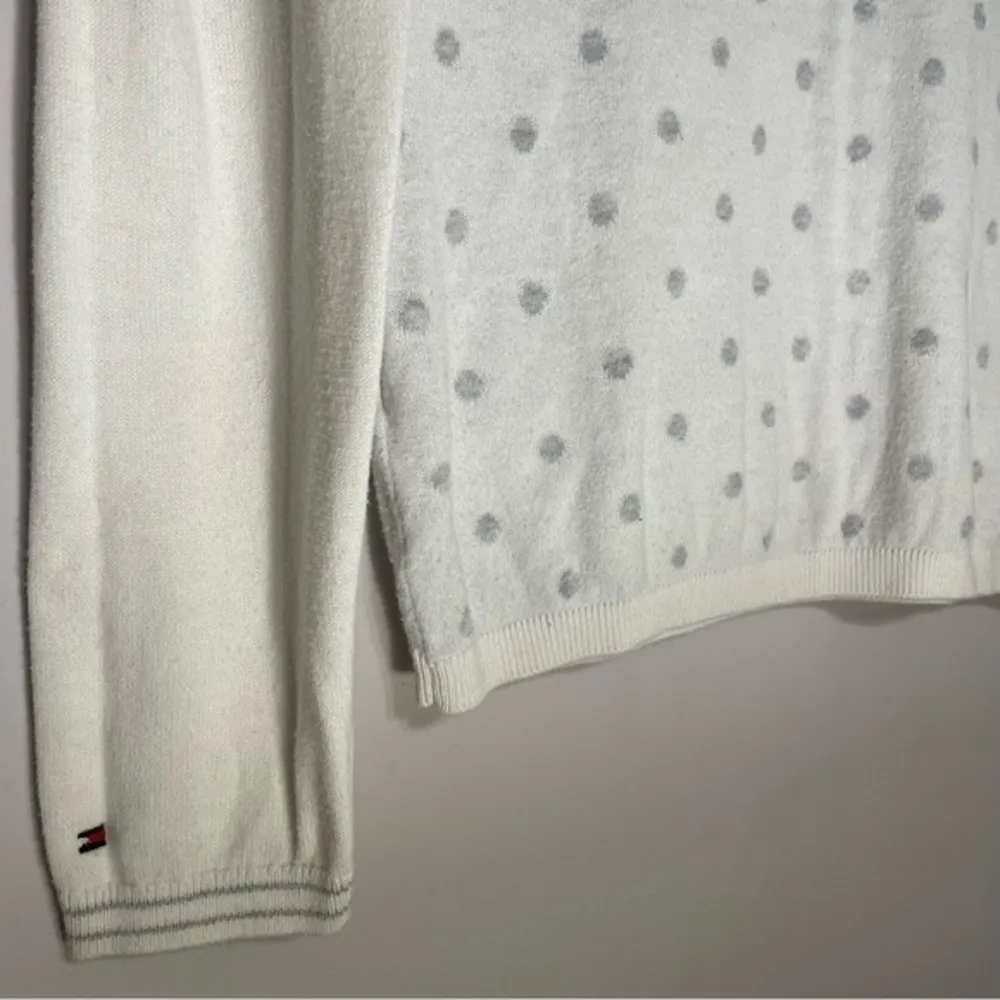 Tommy Hilfiger small white and grey polka dot crewneck cotton sweater - Image 6