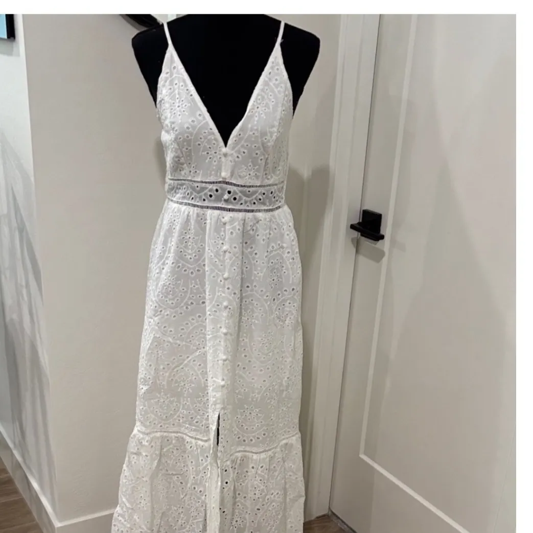 Simplee White Eyelet Embroidered Midi Dress Sleeveless Summer Sundress Casual - Image 11