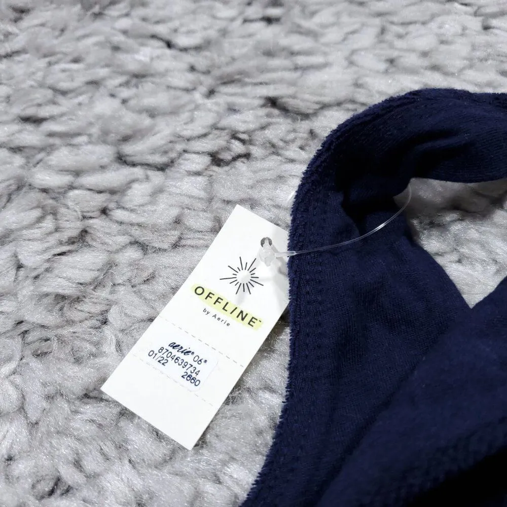 Aerie Offline Recharge Summer Lights Terry Sports Bra Size Medium Navy Blue - Image 4